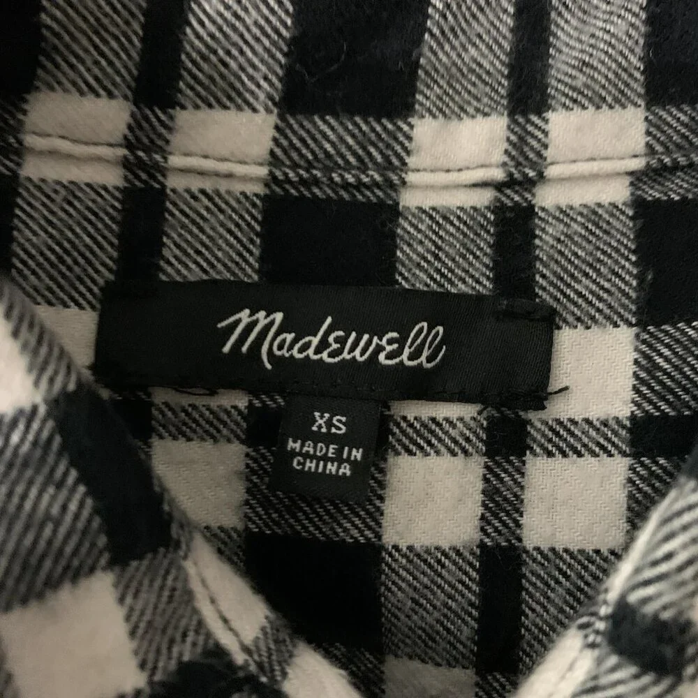 Madewell Plaid Button Down Shirt XS Black White Long Sleeve Workwear Casual - Picture 4 of 5